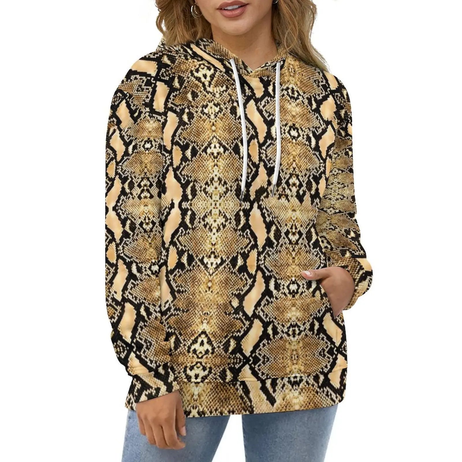 Snakeskin Casual Hoodies Black and White Animal Aesthetic Graphic Loose Hoodie