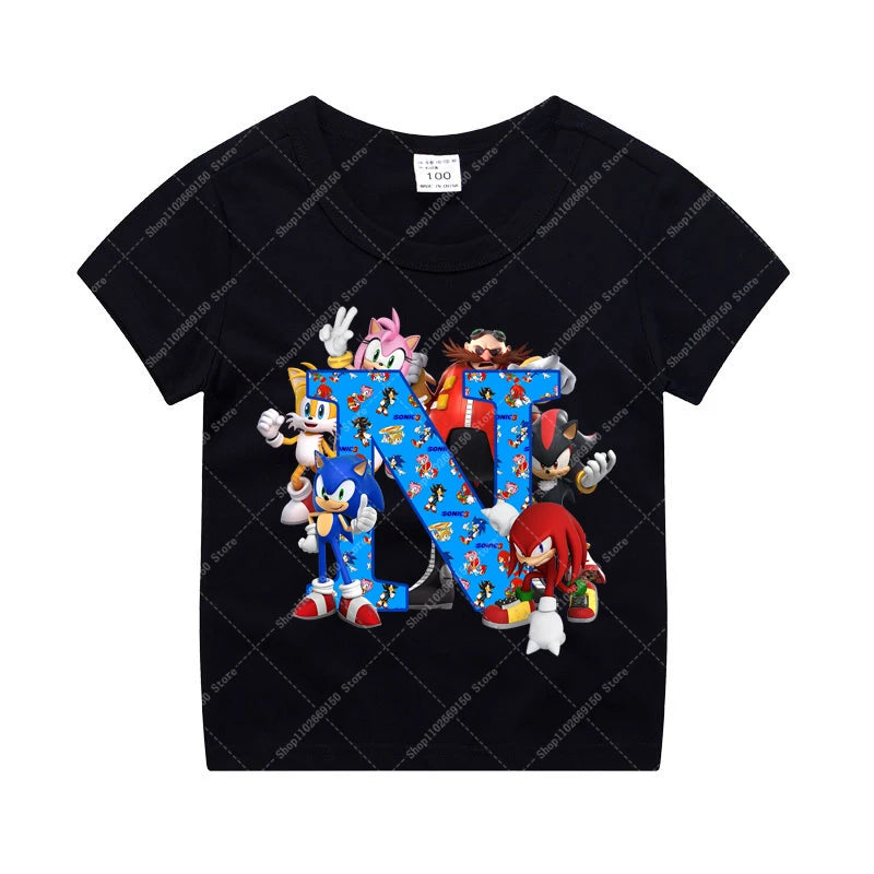 Sonics Boy Short Sleeve T-shirt Summer Casual Cotton Tops Children Anime Cute Tee Kids Cartoon Printed Clothing Fashion Clothes