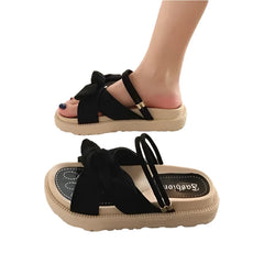 Lady Summer Slippers Thick Platform Flat Sandals with Butterfly-Knot Summer Flip Flops Sandals Women Shoes