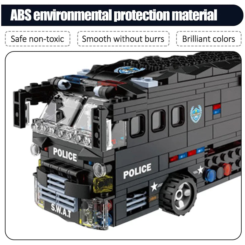 City SWAT Military Car Police Bus Station Model Building Blocks Figures LED Light Vehicle Bricks Toy