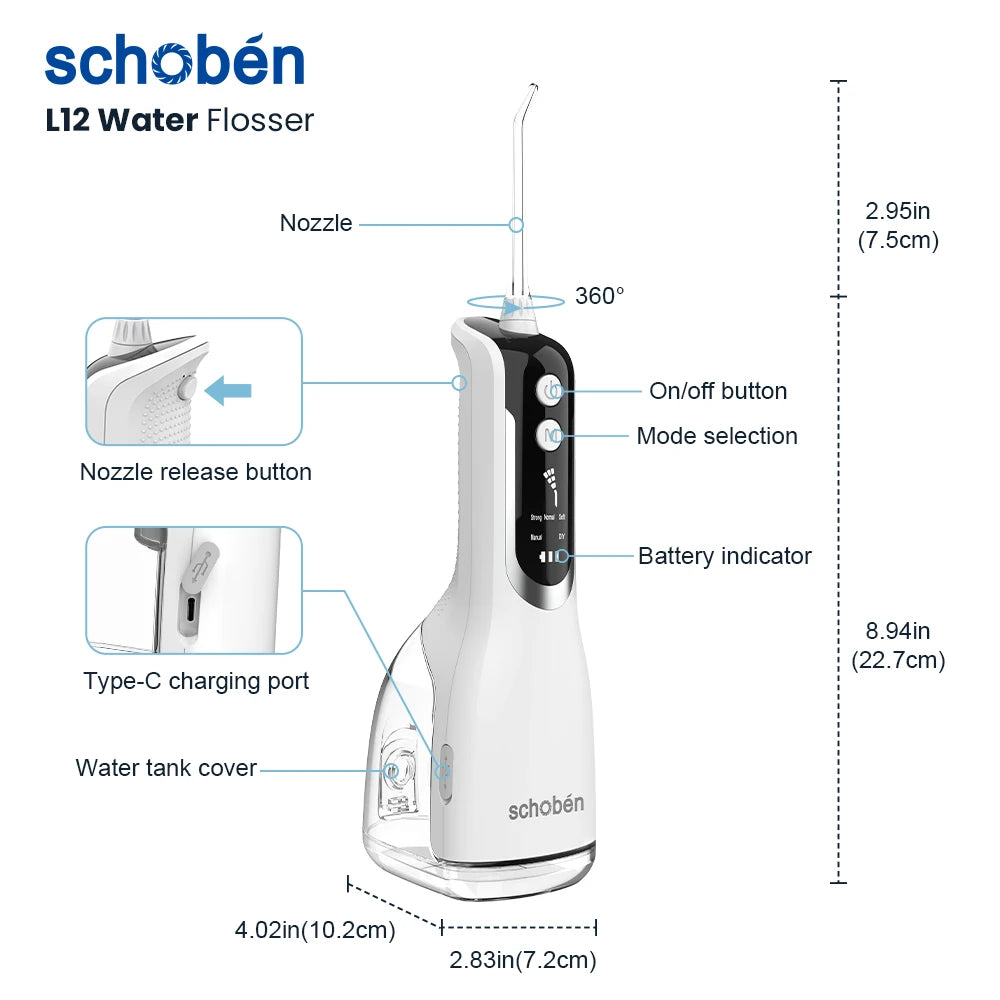 Schoben Portable Oral Irrigator USB Rechargeable Water Flosser Dental Water Jet