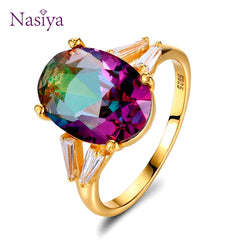 Zircon Ring Ladies Color Tourmaline Ring Oval Fashion Party Wedding Valentine Gift Women Finger Ring