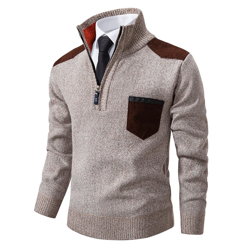 Pullover Men Sweater Cashmere Thick Polo Shirts Korean Half Zipper Cold Blouse Stand Collar Autumn Winter Outerwear Luxury Cloth