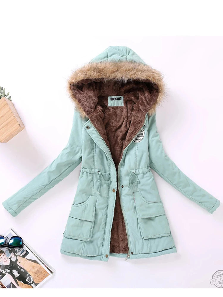 New Winter Women Jacket Medium-long Thicken Outwear Hooded Wadded Coat