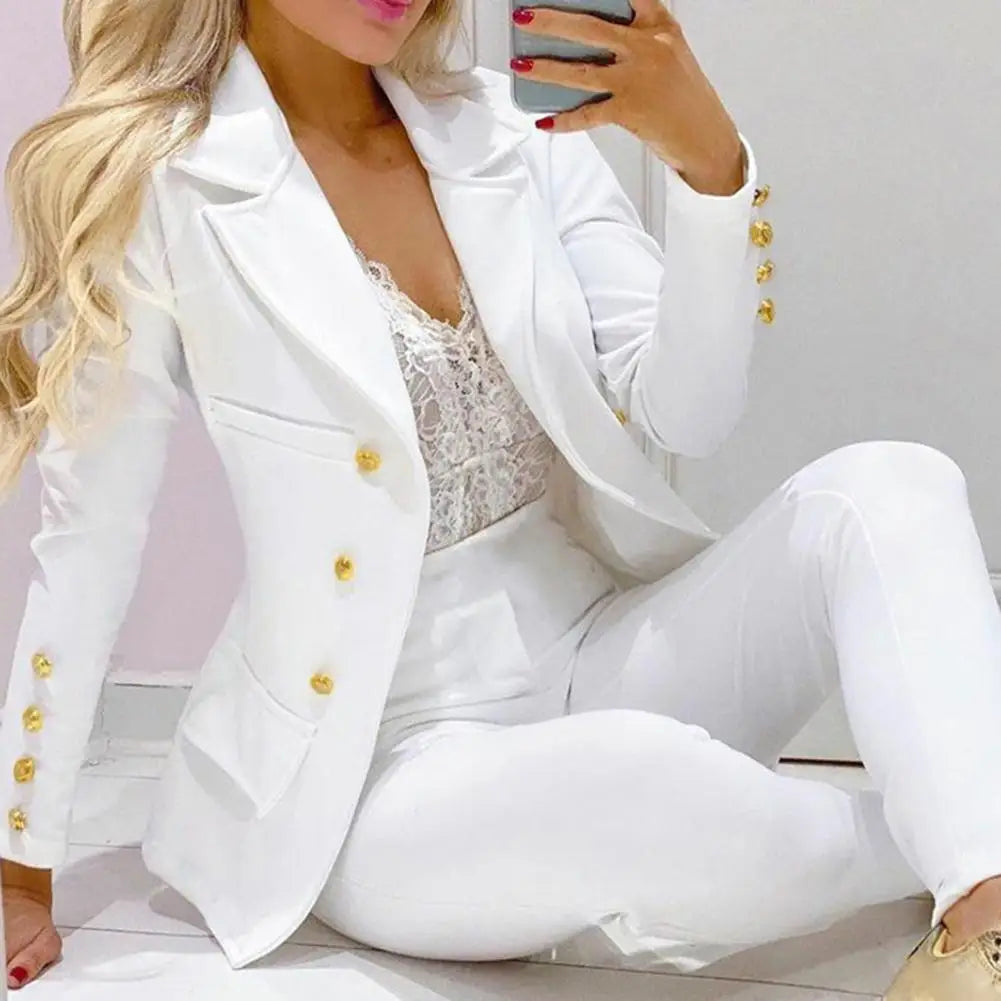 High Waist 2 Pcs/Set Stylish Slim Cardigan Lady Business Two-Piece Set Office