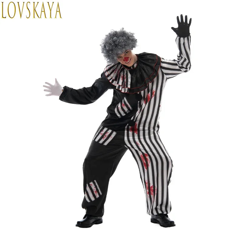 Adult Evil Clown circus Cosplay Halloween Costume Vintage Men's Bloody Killer Clown Carnival Easter Fancy Dress