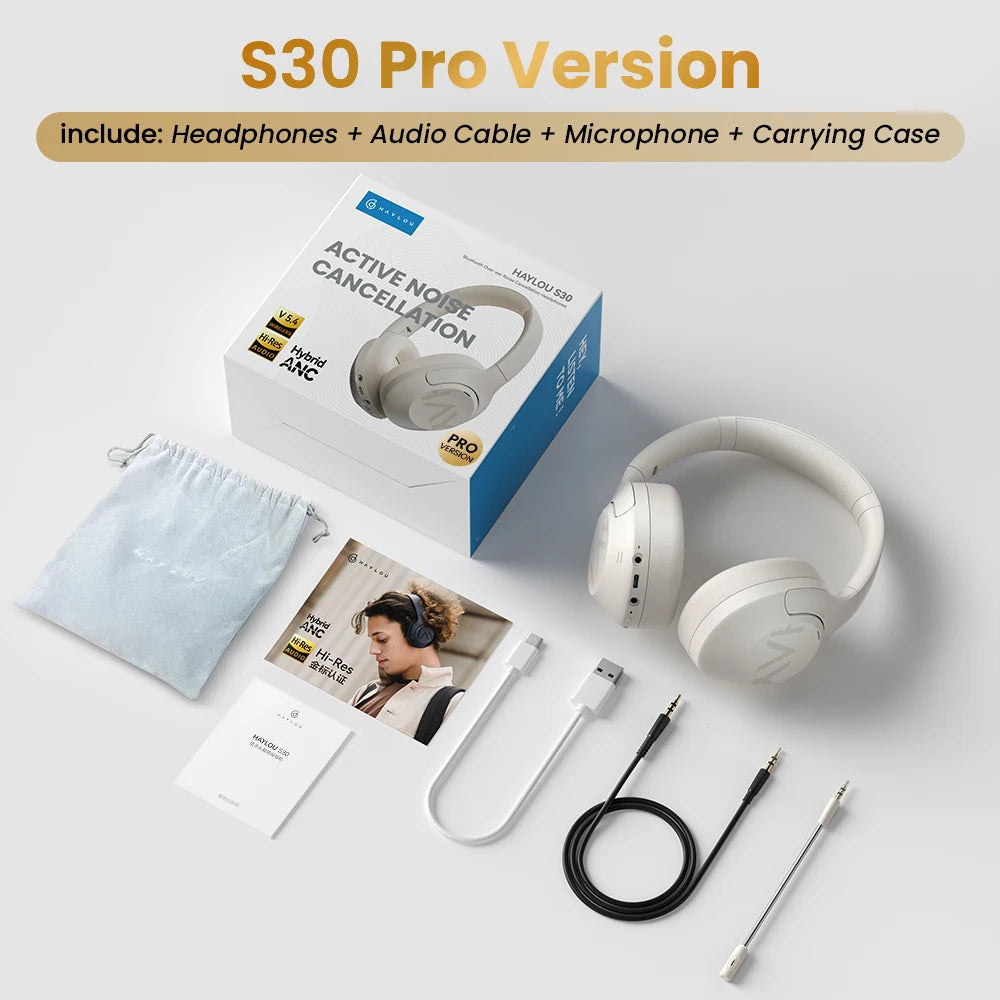 HAYLOU S30 Wireless Bluetooth 5.4 Headphones 43dB Adaptive Noise Cancelling Headsets 40mm Driver 80H Playtime Earphones