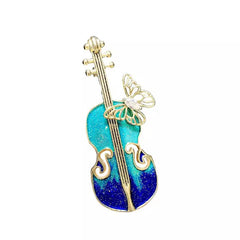 Exquisite Zircon Butterfly Violin Metal Brooch Women's