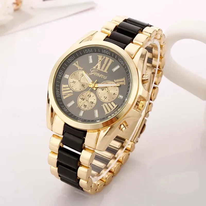 Luxury Men Watch False Triple Eye Golden Steel Male Quartz Watch