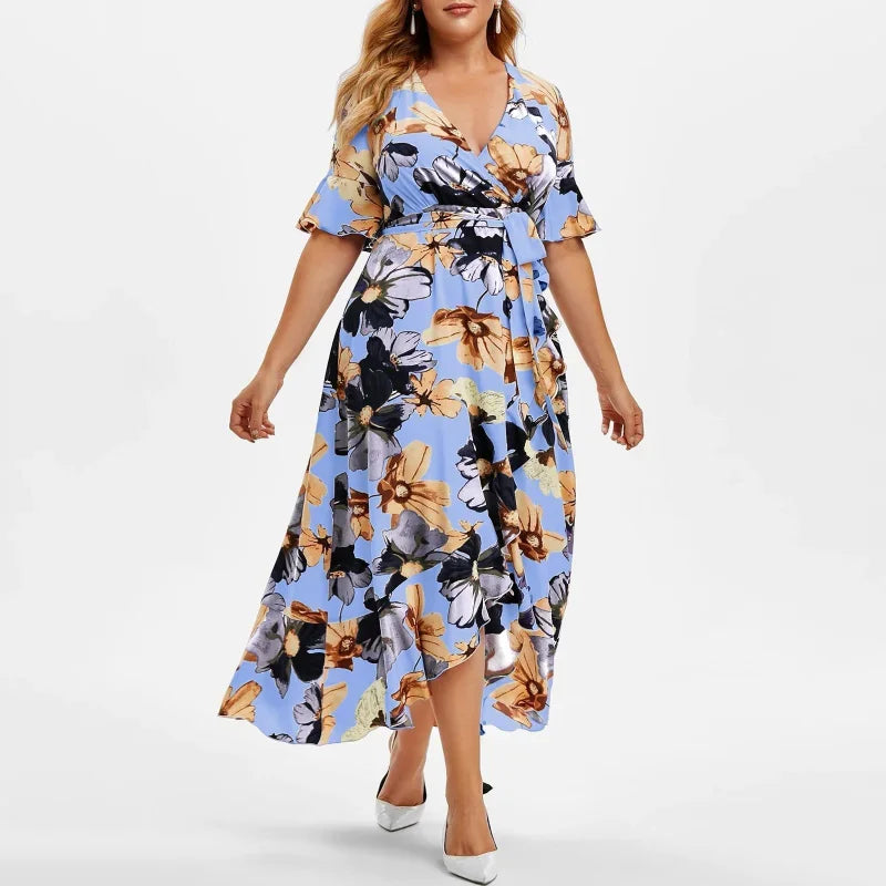 Flower Printed Femme Robe Boho Large Size Women Summer Dress