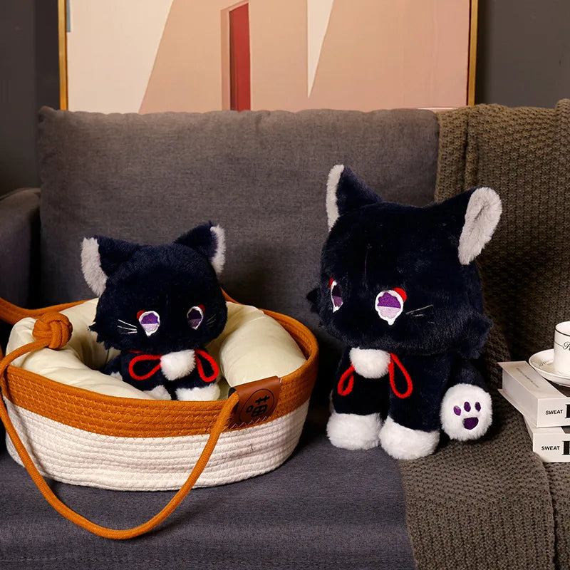 Game Genshin Black Cat Fluffy Impact Wanderer Pet Plush Toy Scaramouche Cat Cosplay Doll Soft Stuffed Pillow