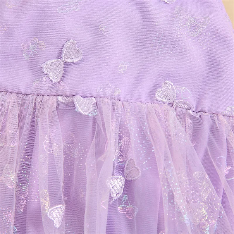 New Born Infant Baby Girls Sleeveless Mesh Butterfly Dress Romper Purple Bodysuit Skirt Sling Princess Dress