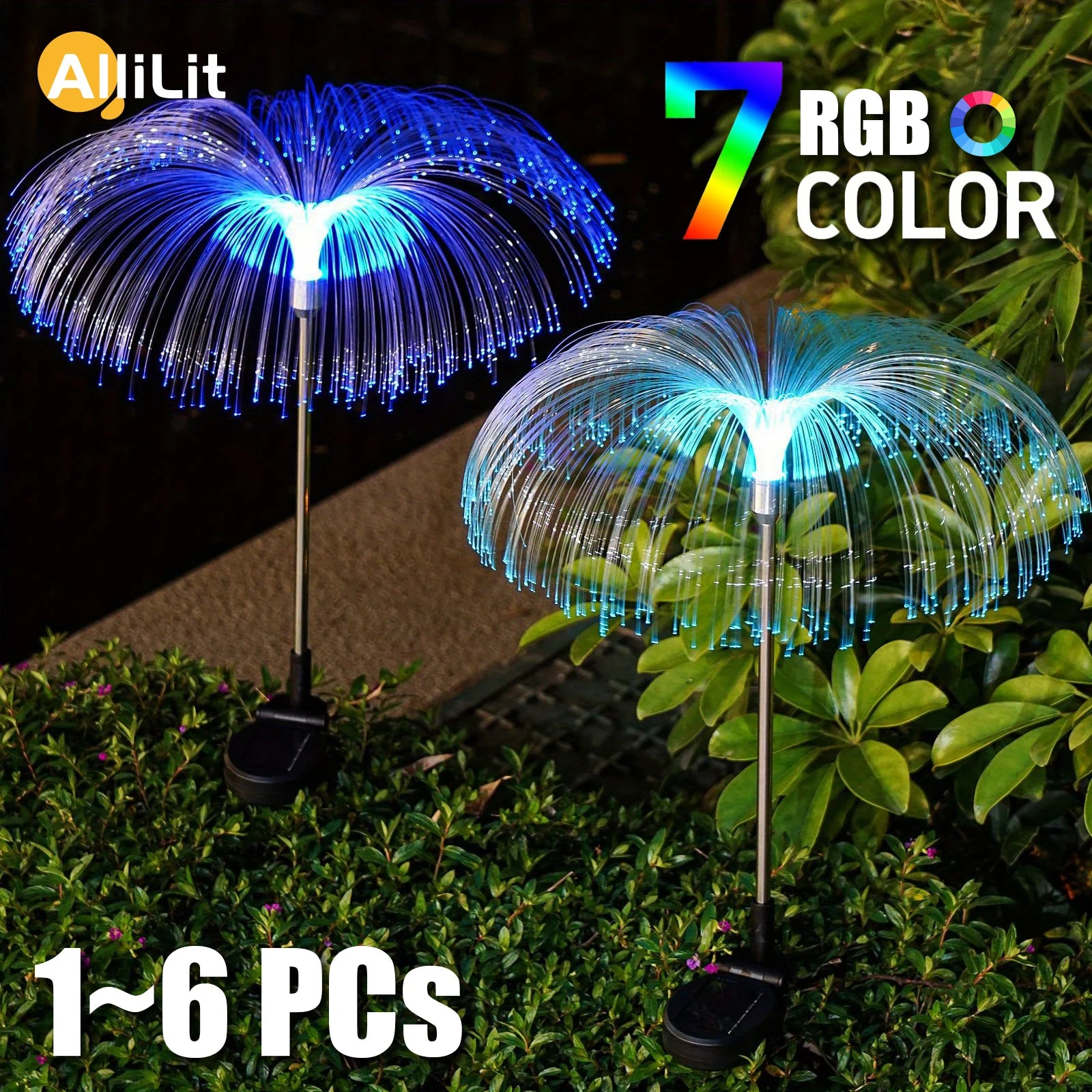 AlliLit 1~6PCs Solar LED Outdoor Garden Lights Jellyfish Decoration