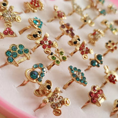 Wholesale Crystal Rhineston Cartoon Animal Golded Children Kid's Alloy Adjustable Ring Gift Fashion Jewelry