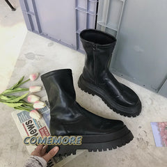 Ladies Short Boots Women‘s 2024 New Thick Bottom Fashion British Style Fashion Casual Knight  Motorcycle Boots Autumn Winter PU