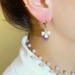 Unique Design Purple Crystal Opal Trefoil Earrings For Women Fashion