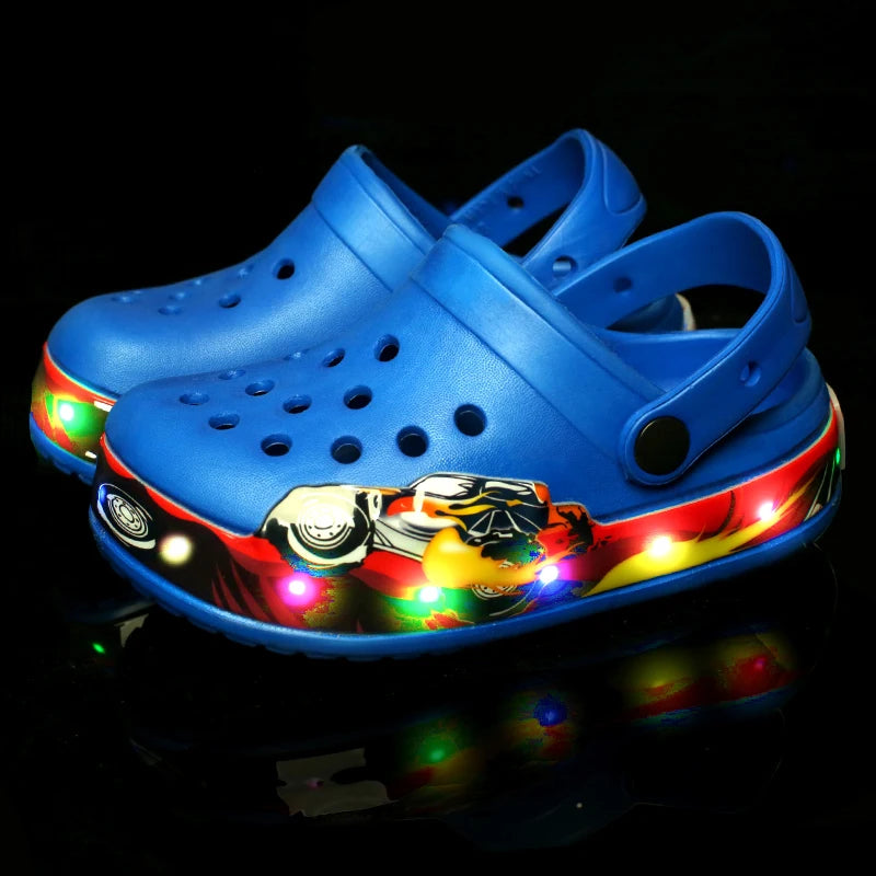 Summer Children Hole Sandals LED Lighted Flashing Light Shoes Boys Girls Beach Sandals