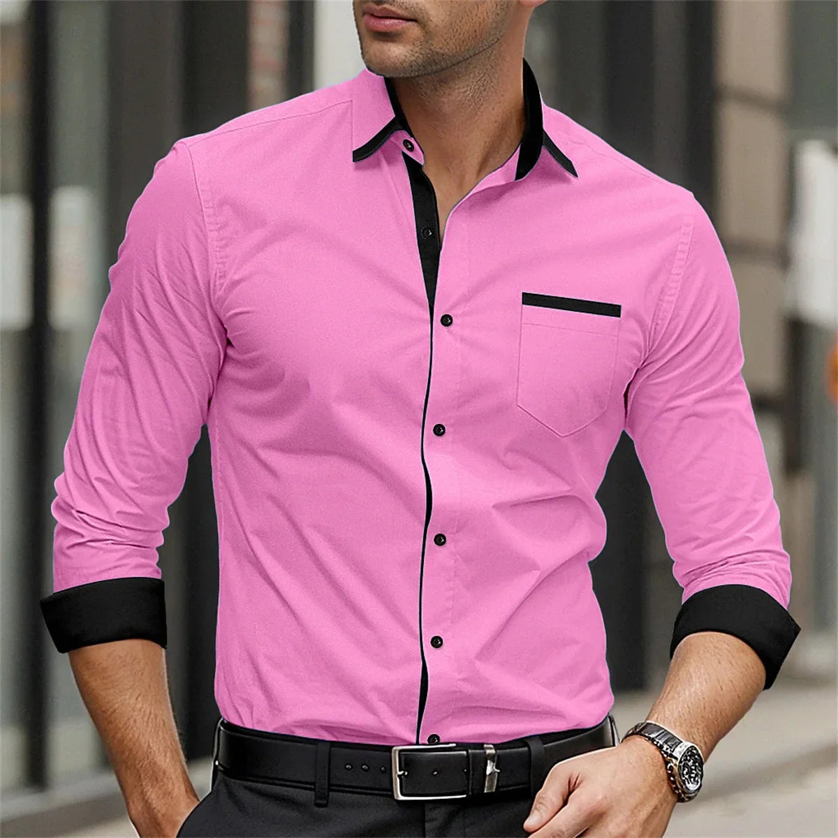 Classic business men's shirt casual breathable solid color long sleeved shirt daily street fashion wearing men's top