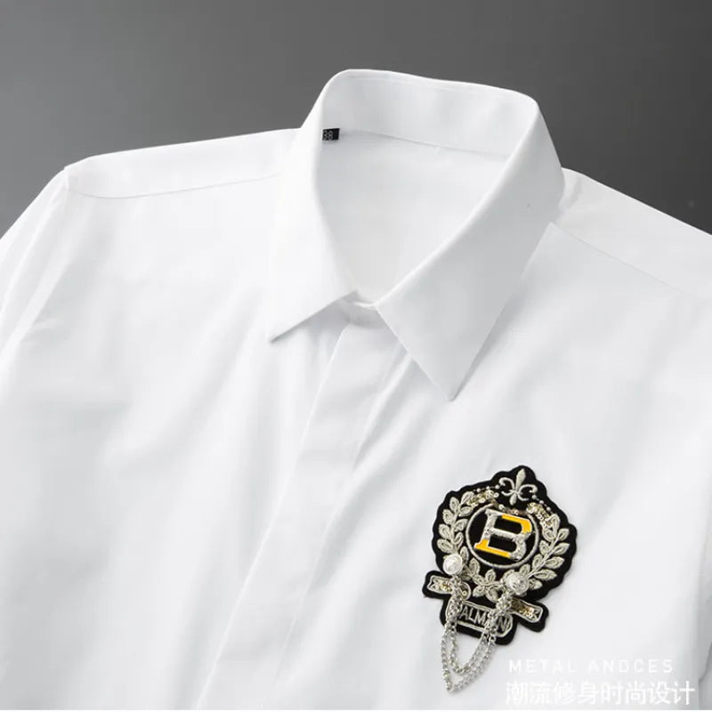 Luxury Handmade Badge Men's Shirt Long Sleeve