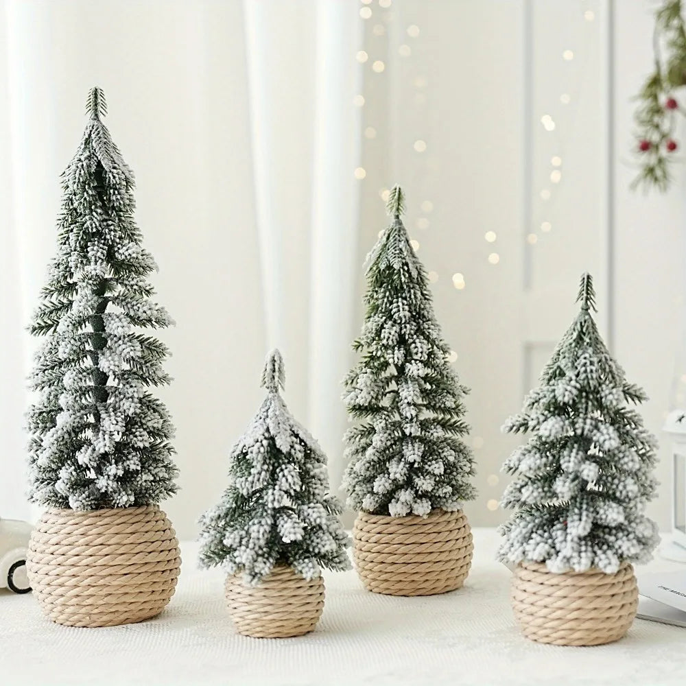 Mini Christmas Tree Artificial Small Snow Pine Xmas Tree Decorations New Year Party Ornaments