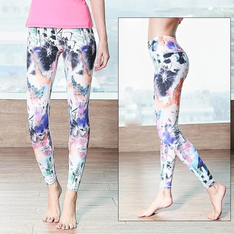 Cloud Hide Yoga Pants Women Flower High Waist Sports Leggings