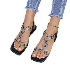 Rhinestone Butterfly Sandals Women New Summer Fashion Large Size Lightweight Slippers