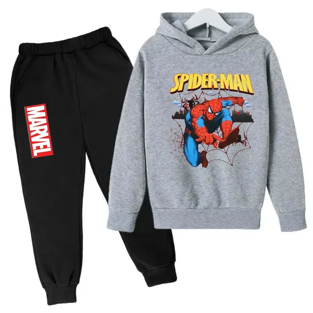 Marvel Spiderman Kids Hoodies Pant Suit 2pcs Set Boy Girl Spring Autumn Sweatshirt Clothes Tracksuits Children Hooded Sportsuit