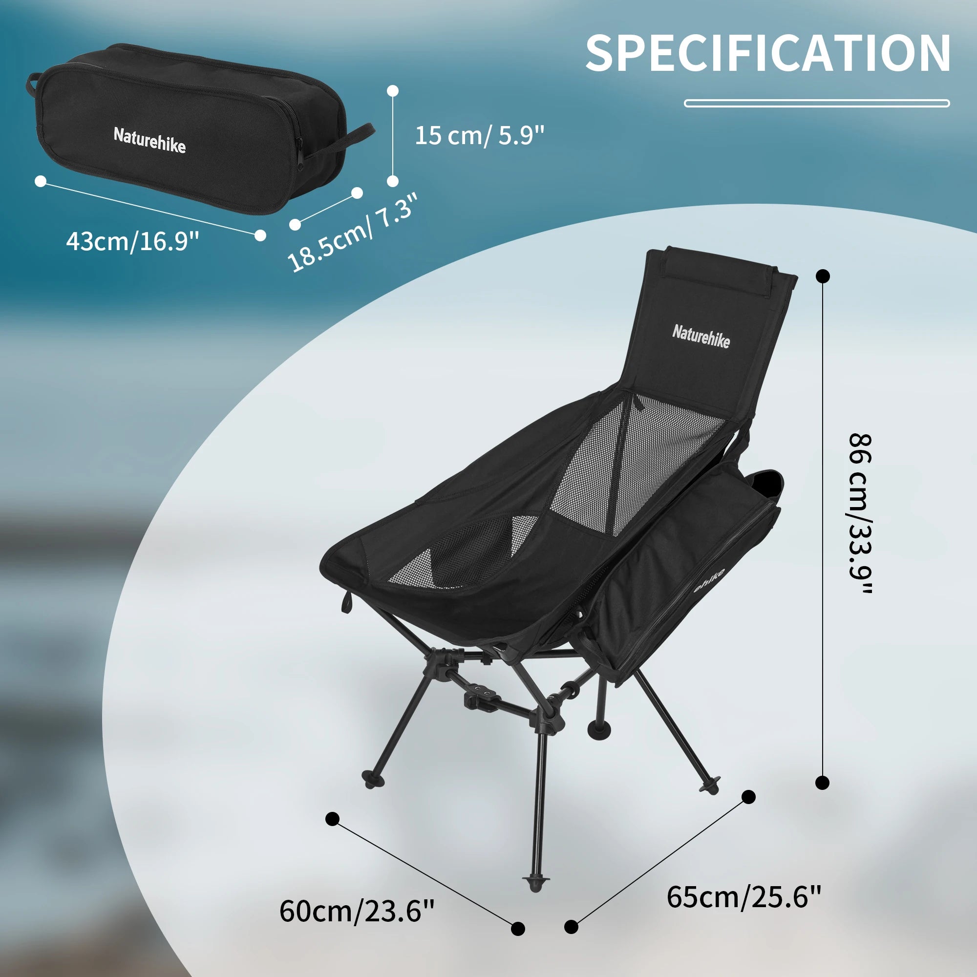 Naturehike Portable Folding High-back Chair Lightweight Fishing Tourist Leisure Chair Aluminum Alloy Outdoor Camping Furniture