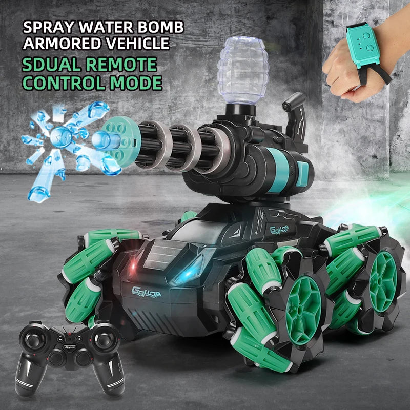 Rc Tanks 2.4G Spray Water Bomb Armored Vehicle High Speed Water Bombs Induction Watch Remote Double Control Toy