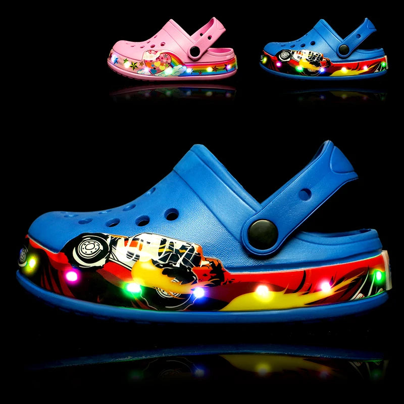 Summer Children Hole Sandals LED Lighted Flashing Light Shoes Boys Girls Beach Sandals