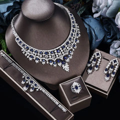 Luxury Princess 4PCS Indian Bridal Jewelry Set for Women Wedding Party Green Zircon Dubai jewelry Sets