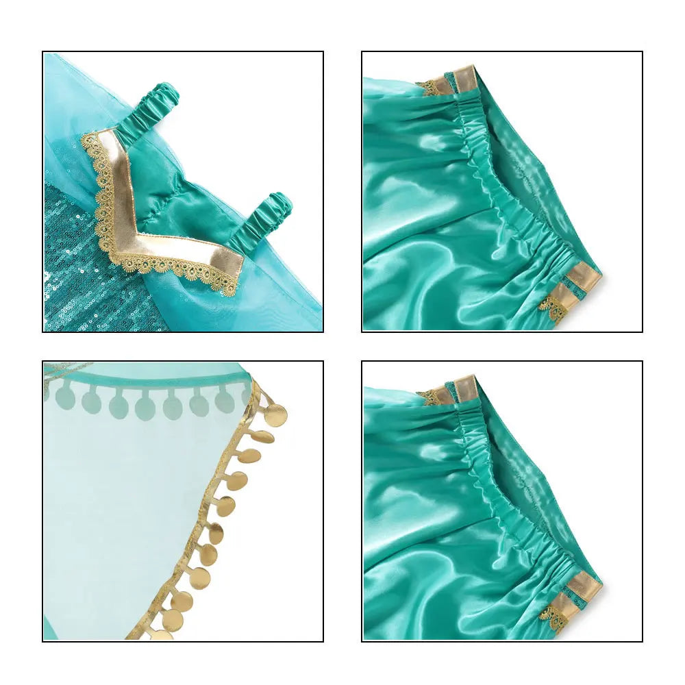 Disney Jasmine Princess Dress of Birthday Party Carnival Cosplay Aladdin  Girls Costume