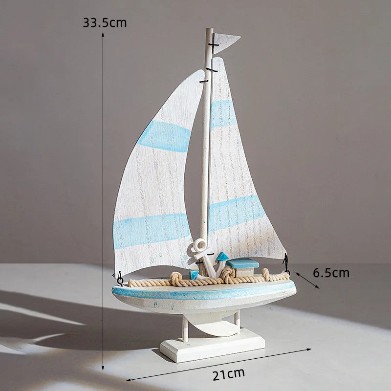 Mediterranean Style Sailing Home Accessories Wooden Sailboat Ornament