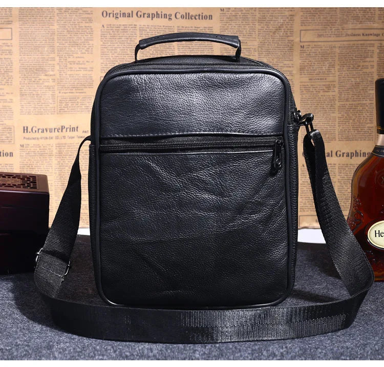 Men Genuine Leather Shoulder Bag Male Cowhide Leather Handbags Men's Large Zipper Messenger Bag