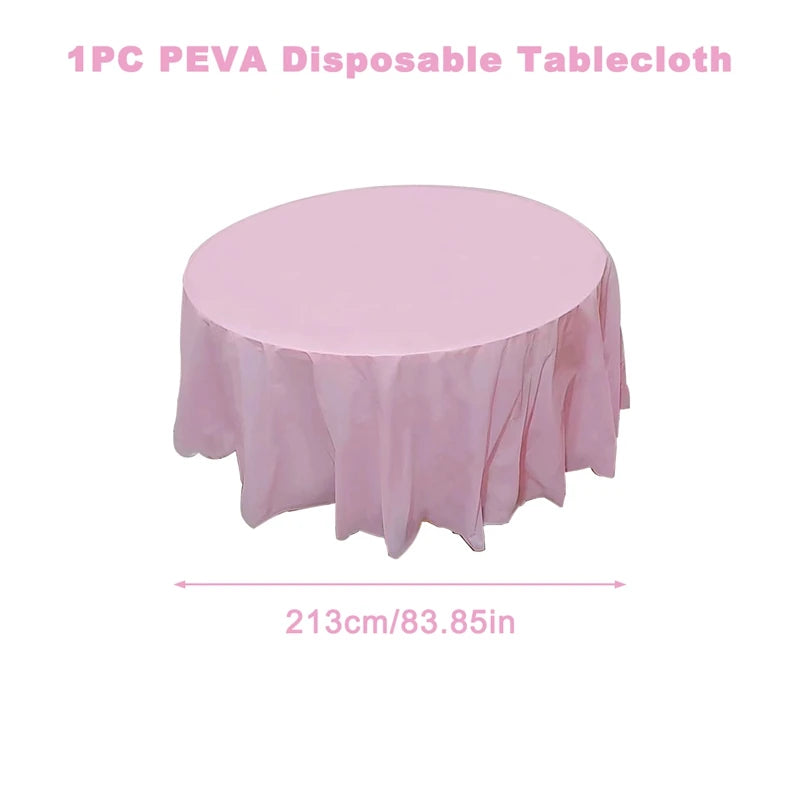 213cm Round Tablecloths Disposable PVC Fabric Elegant Solid Table Cloth Wedding Birthday Party Decoration Christmas Table Covers