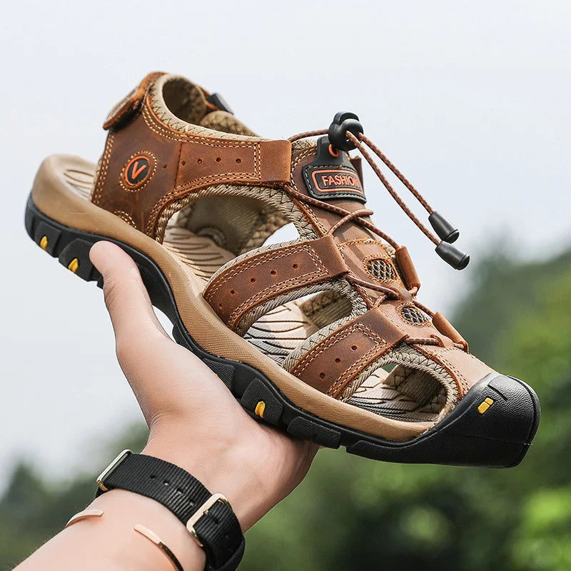 Men Leather Sandals Summer Classic Men's Outdoor Sandals Soft Comfortable Beach Sandals