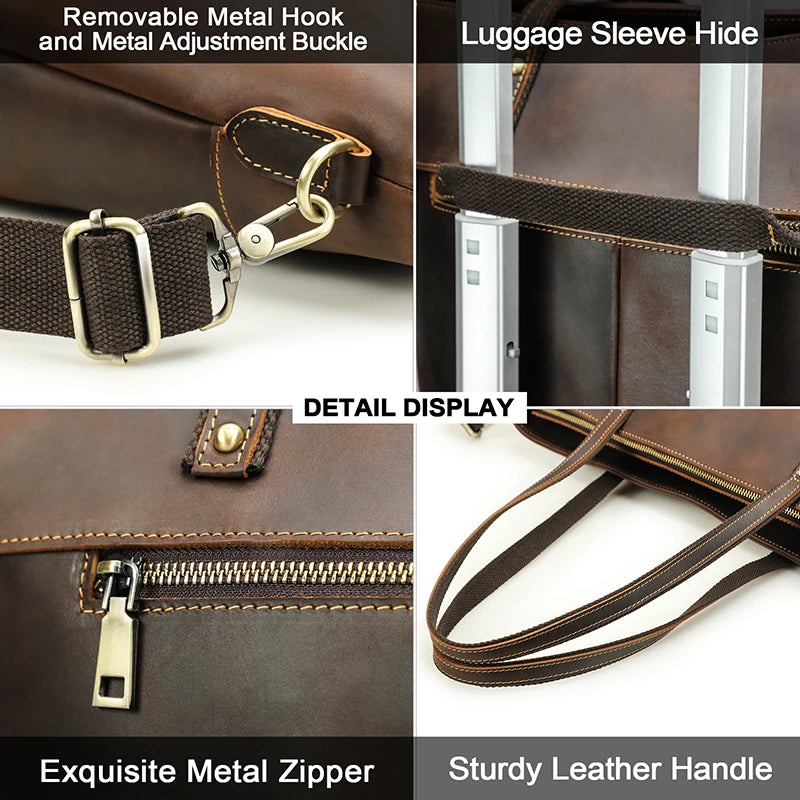 CONTACT'S Men Handbag Luxury Genuine Leather Shoulder Bag Designer Travel Handle Tote Bag Adjustable Strap Shopping Bags