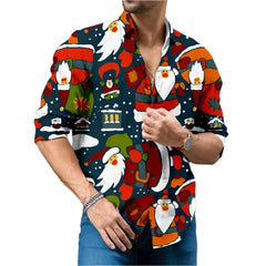 classic shirt 3D printing long sleeve high-end men's shirt fashion daily stitching party Christmas style snowman