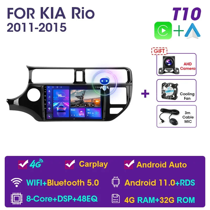 JMCQ 9" Android 11 2DIN 4G+WiFi DSP Car Radio Multimedia Video Player For KIA RIO K3 PRIDE 2011-2015 Navigation GPS 2din Carplay