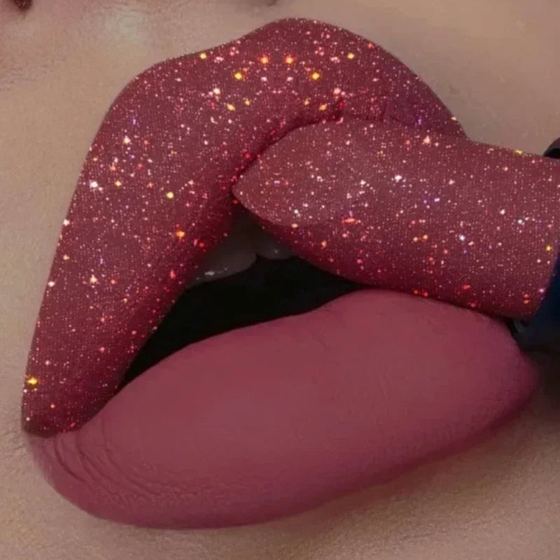 Glitter Lipstick Waterproof Lasting Diamond Pearlescent Metallic Non-stick Cup Moisturizing Lipstick