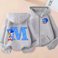 New Sonics Boys Zip-up Hoodies Kids Anime Hoodie Cartoon Letter Printed Tops Winter Warm Jacket Coat Autumn Children Clothing