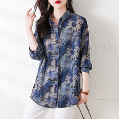 Commute Turn-down Collar Shirt Vintage Floral Printed Women's Clothing