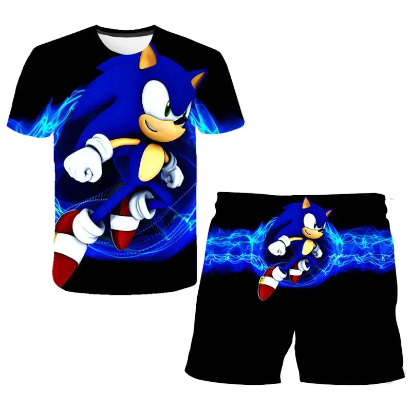 T Shirt suit Summer boys and girls sonic 3d Print Children Short-sleeved T-shirts Pattern suit