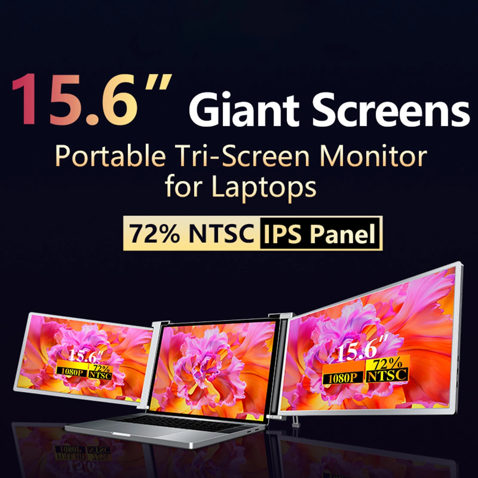 Portable Triple-screen Monitor Laptop Expansion Screen 1920*1080 Resolution Easy Installation for 15-17 inch Laptop