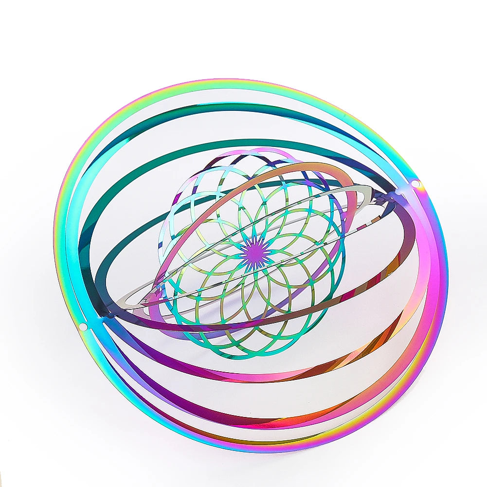 Rainbow Mandala Wind Spinner 3D Rotating Geometry Energy Flower