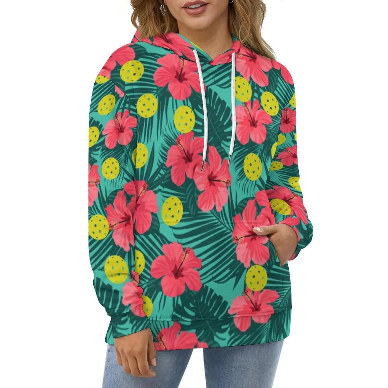 Hawaiian Hibiscus Flower Hoodies Tropical Floral Print Hip Hop Casual Hoodie