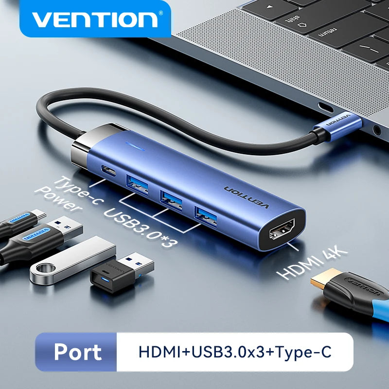 Vention USB C HUB Type-C to HDMI2.0 Adapter 4K30Hz USB 3.0 HUB PD100W Dock Splitter for MacBook iPad Pro Air Huawei USB HUB