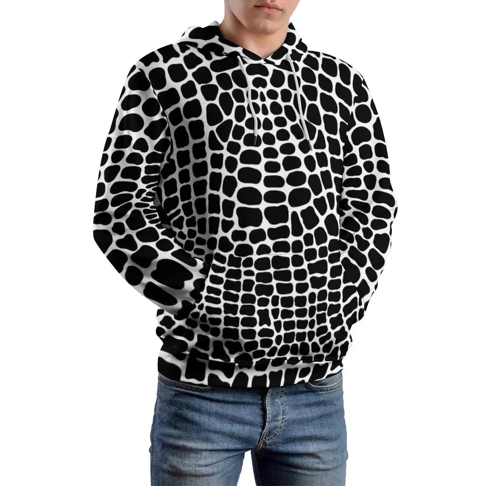 Snakeskin Casual Hoodies Black and White Animal Aesthetic Graphic Loose Hoodie