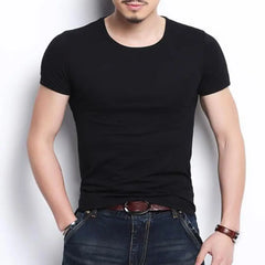 Men's Summer T-Shirt Cotton O-Neck V Neck Solid Color Short Sleeve T-shirt