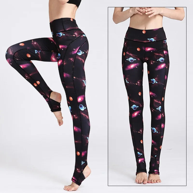 Cloud Hide Yoga Pants Women High Waist Trainer Sports Leggings Long Tights Floral Push Up Running Trouser Workout Tummy Control